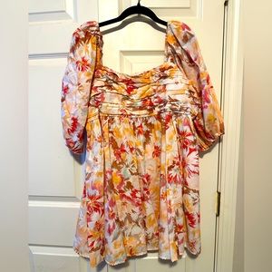 Abercrombie & Fitch Ruched Bodice Puff Sleeve Mini Dress